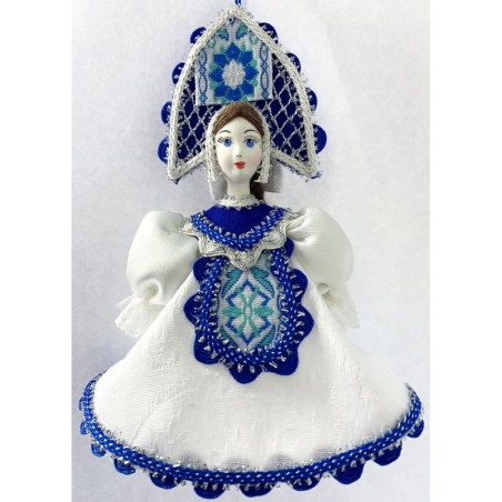 CADEAU DE NOËL . Décoration de sapin. Figurine russe à suspendre " Poupée en tenue folklorique russe ".