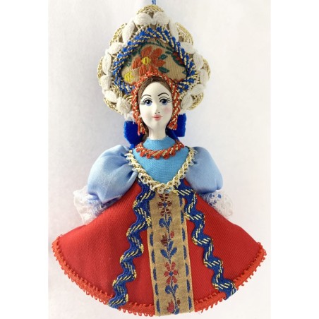 CADEAU DE NOËL . Décoration de sapin. Figurine russe à suspendre " Poupée en tenue folklorique russe ".