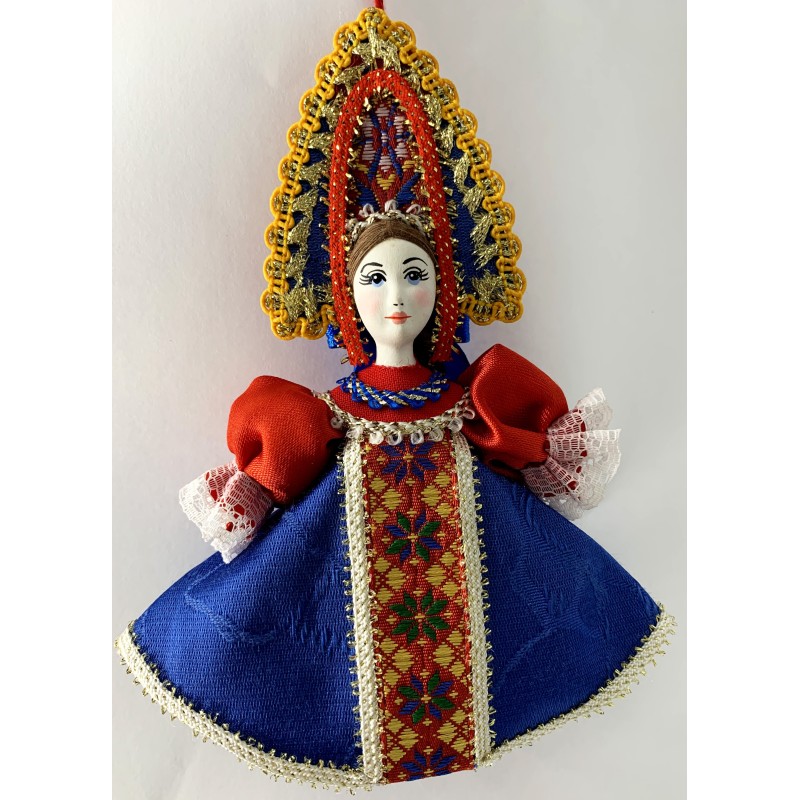 CADEAU DE NOËL . Décoration de sapin. Figurine russe à suspendre " Poupée en tenue folklorique russe ".