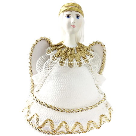 CADEAU DE NOËL . Décoration de sapin. Figurine russe à suspendre " Ange blanc " .