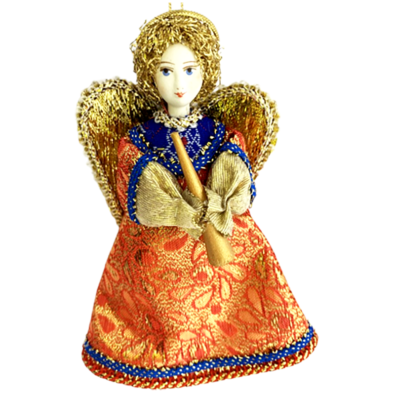 DÉCORATION DE NOËL . Figurine russe à suspendre "Ange avec flûte".