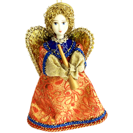 DÉCORATION DE NOËL . Figurine russe à suspendre "Ange avec flûte".