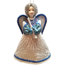 DÉCORATION DE NOËL . Figurine russe à suspendre "Ange avec flûte".