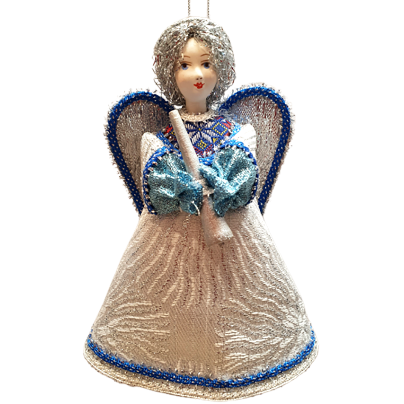 DÉCORATION DE NOËL . Figurine russe à suspendre "Ange avec flûte".