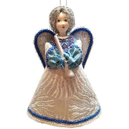 DÉCORATION DE NOËL . Figurine russe à suspendre "Ange avec flûte".