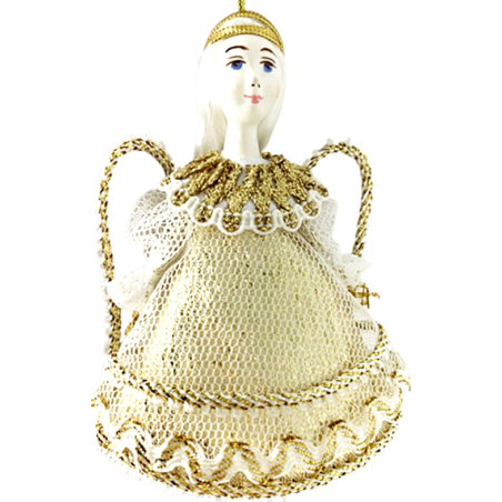 CADEAU DE NOËL .Décoration de sapin. Figurine russe à suspendre " Ange doré "