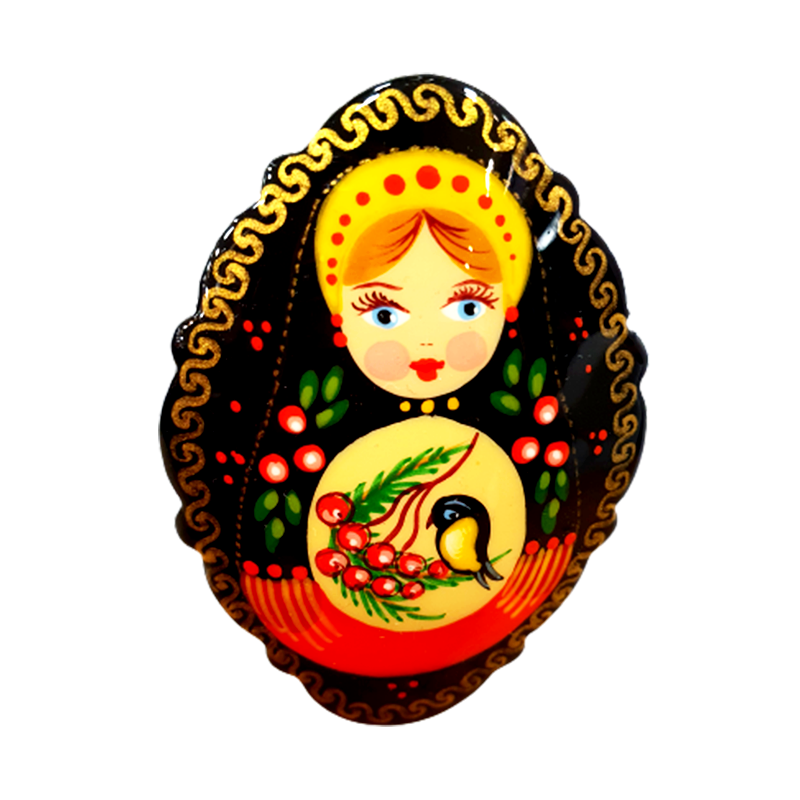 Broche en bois " Poupée russe-Matriochka".