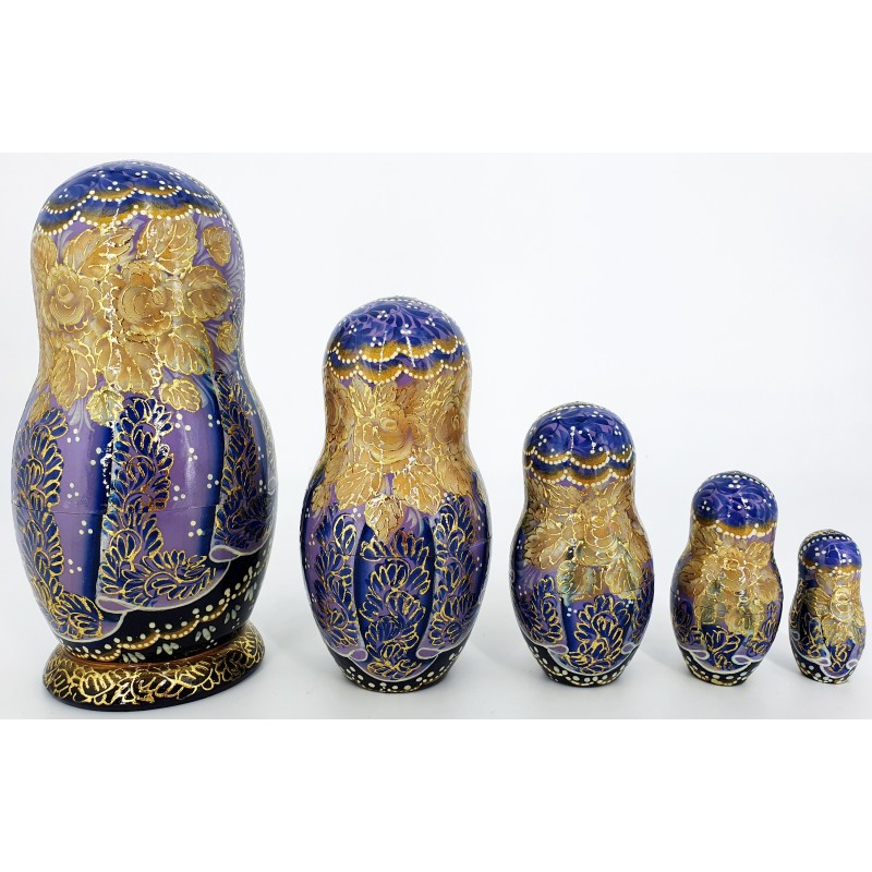 Poupées Russes Bleues – 5 Pièces – Peintes à La Main Par Koroleva – Noël – Fait Main