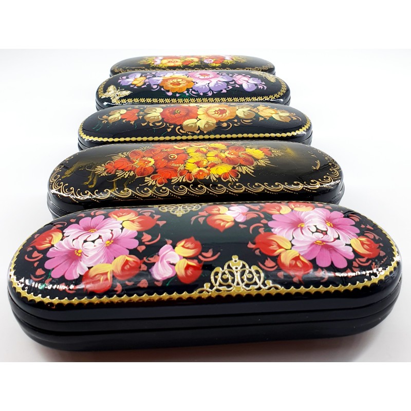 Étui à Lunettes Peint à La Main, Motif Fleurs Russes - 6,4 X 2,3 X 1,1 Pouces