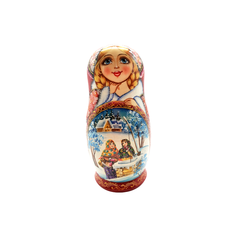 Petite Poupée Russe Matriochka Peinte à La Main - Thème Hiver Gourich
