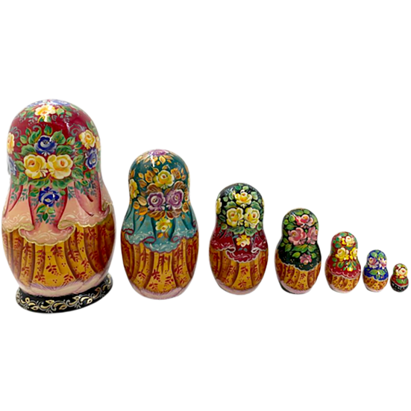 Lot 7 Poupées Russes Traditionnelles En Bois Émaillé Bleu Doré - Matriochka Pour Enfant