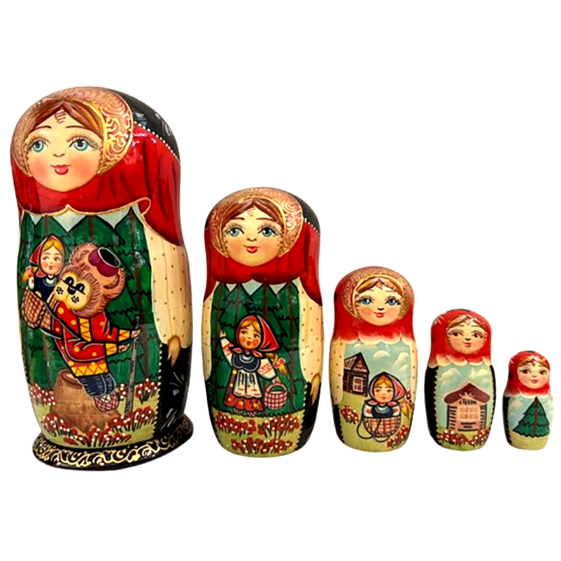 Matriochka-Poupées russes -5 pièces.

Dessin basé sur un conte populaire russe " Macha et ours  "