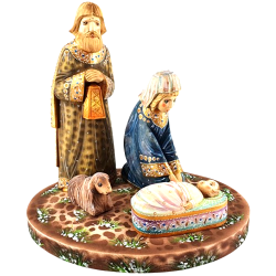 Crèche de Noël sculptée en bois massif.