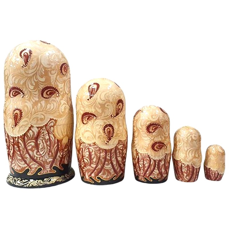 Poupées Russes Matriochka - Peintes à La Main - Petit Oiseau - 5 Pièces - 19 Cm