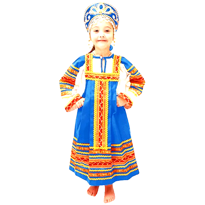 9-10 ans .Costume ( sarafan et tunique) "Dachenka" pour fille .Couleur bleu .