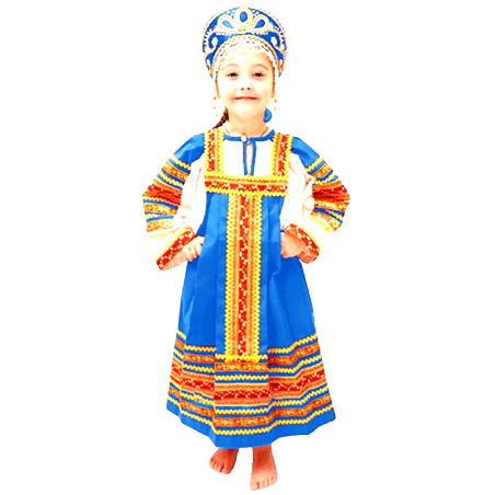 9-10 ans .Costume ( sarafan et tunique) "Dachenka" pour fille .Couleur bleu .
