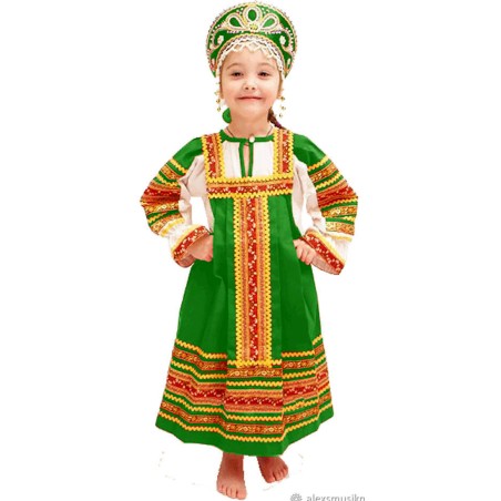5-6 ans. Costume "Dachenka" pour fille. Couleur vert.