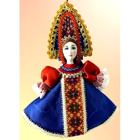 CADEAU DE NOËL . Décoration de sapin. Figurine russe à suspendre " Poupée en tenue folklorique russe ".
