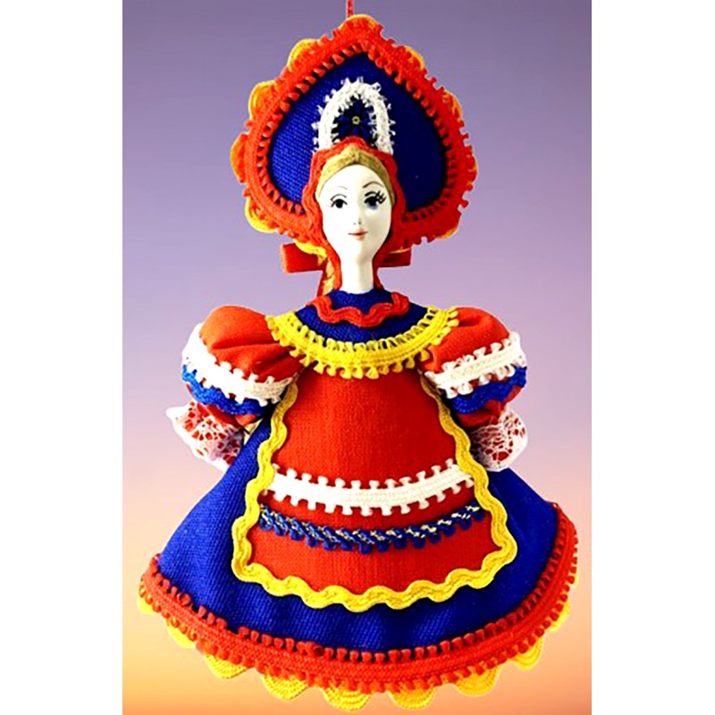 CADEAU DE NOËL . Décoration de sapin. Figurine russe à suspendre " Poupée en tenue folklorique russe ".