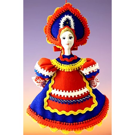 CADEAU DE NOËL . Décoration de sapin. Figurine russe à suspendre " Poupée en tenue folklorique russe ".