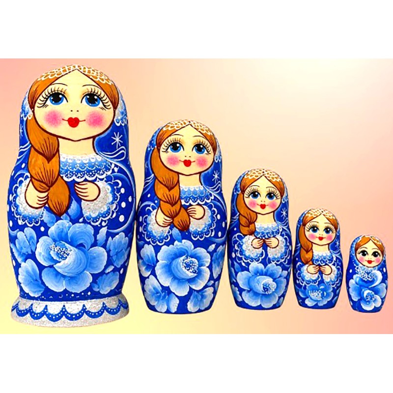Matriochka-Poupées russes "Gjel " - 5 pièces.